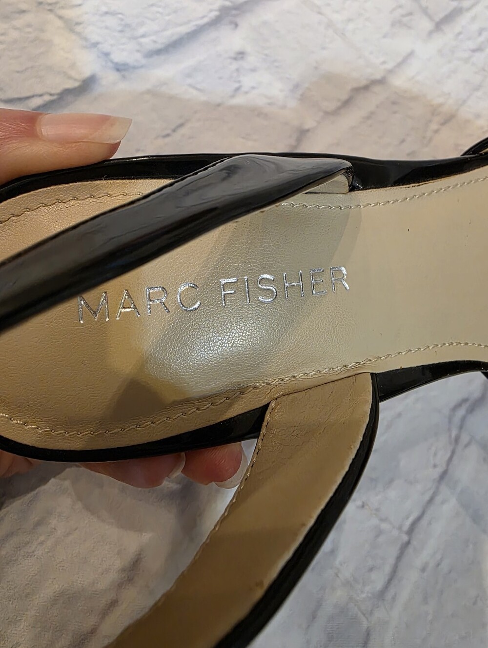 Marc Fisher Black Patent Slingback Pointy Heels - Picture 8 of 11
